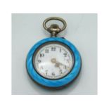 An enamelled silver ladies pocket watch with inlai