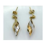 A pair of 9ct two colour gold barley twist style e