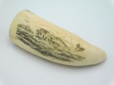 A small Victorian worked sperm whale tooth etched