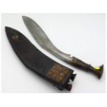 A WW2 Ghurka Kukri knife & scabbard with two short