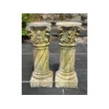 A pair of antique reconstituted stone column pot stands, originally from Germany, 25.5in tall