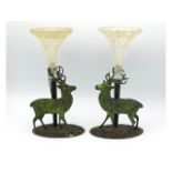 A pair of antique spelter reindeer posy holders, 1