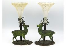 A pair of antique spelter reindeer posy holders, 1