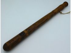 A Victorian oak police truncheon, 18in long