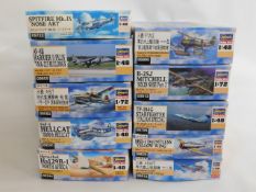 Ten boxed Hasegawa 1:48 & 1:72 scale model aircraf