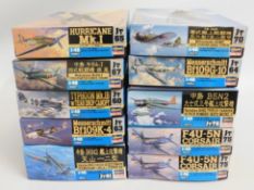 Ten boxed Hasegawa 1:48 scale model aircraft kits,
