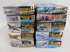 Ten boxed Hasegawa 1:48 scale model aircraft kits,