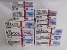 Ten boxed Hasegawa 1:48 & 1:72 scale model aircraf