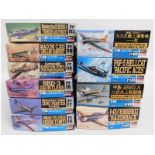 Ten boxed Hasegawa 1:48 scale model aircraft kits,