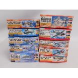 Ten boxed Hasegawa 1:48 scale model aircraft kits,