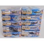 Ten boxed Hasegawa 1:48 scale model aircraft kits,