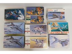 Ten boxed Hasegawa 1:48 & 1:72 scale model aircraft kits,