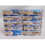 Ten boxed Hasegawa 1:48 scale model aircraft kits,