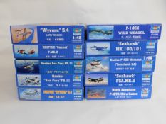 Ten boxed Trumpeter 1:48 & 1:72 scale model aircra