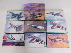Ten boxed Hasegawa 1:72 scale model aircraft kits,