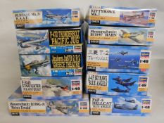 Ten boxed Hasegawa 1:32 & 1:48 scale model aircraf