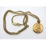 A 9ct gold 16in long chain with 16mm diameter gold