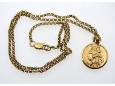 A 9ct gold 16in long chain with 16mm diameter gold
