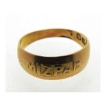 A 19thC. 18ct gold Mizpah ring, 3.2g, size M