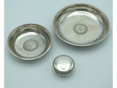 Two .800 silver dishes twinned with white metal po