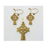 A pair of 9ct gold Celtic cross earrings twinned w