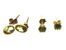 Two pairs of peridot set earrings, one a/f, 0.8g