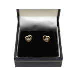 A pair of 9ct gold heart shaped earrings set with