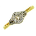 A 1920's 18ct gold ring with three small platinum