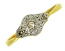 A 1920's 18ct gold ring with three small platinum