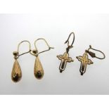 Two pairs of yellow metal earrings, test electroni