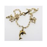 A 9ct gold 10in long anklet with dolphin pendant,