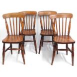 Four 19thC. elm seated farmhouse stick back chairs