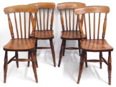 Four 19thC. elm seated farmhouse stick back chairs
