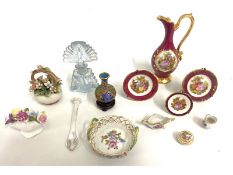 A Dresden porcelain dish with floral decor twinned with miniature cloisonne vase & other china inclu