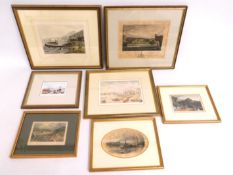 Five antique engravings of Portwrinkle, Hamoaze, Looe, Tremation Castle & Albert Bridge with two lat