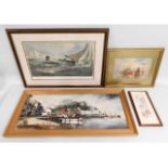 A Terry Burke harbour oil, a Bate watercolour of sailboats, a C. N. Henry signed limited edition pri