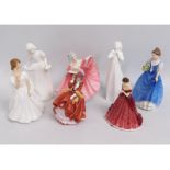 Seven Royal Doulton porcelain figurines: Top of th
