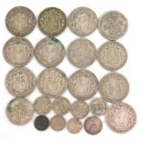 Three pre-1920 English coins, the rest pre-1947, 2