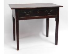 A small oak Georgian table with drawer & brass fittings, 35.5in wide x 17.75in deep x 33.25in high,