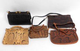 Five various skin handbags