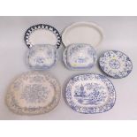 Two 19thC, blue & white tureens with covers, a blu