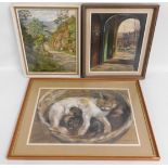 Three paintings by J. Kramer including pastel of c