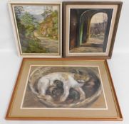 Three paintings by J. Kramer including pastel of c