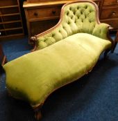 A Victorian mahogany chaise longue, 66in long x 34