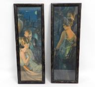 A pair of 1920's art deco prints featuring man & w