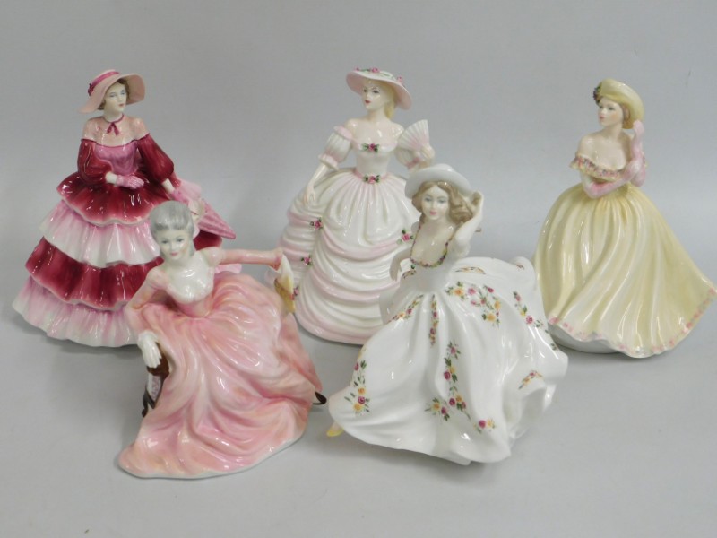 Five Coalport porcelain figurines: Polly, Southern