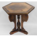 An oak Edwardian hexagonal table, 31.5in at widest