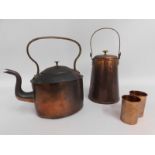 A Georgian oval copper kettle, a copper container