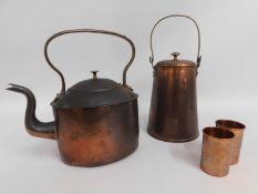 A Georgian oval copper kettle, a copper container