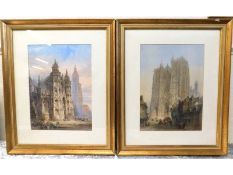 A pair of gilt framed antique cathedral prints aft